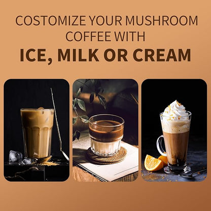 GANOHERB Instant Mushroom Coffee Powder, Arabica Coffee Mix with 5 Adaptogen Mushrooms, Lions Mane, Reishi, Chaga, Cordyceps, Shiitake and MCT Oil for Energy and Focus, 6.35oz, 30 Servings