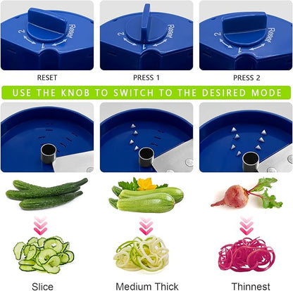 3 in 1 Vegetable Spiralizer Slicer, Adjustable Zucchini Carrot Noodle Maker, Cucumber Spiral Cutter, Easy to Use Kitchen Tool（Blue）