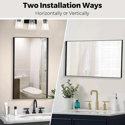 27x40 Inch Black Bathroom Mirror for Wall, Aluminum Frame Rectangle Rectangular Vanity Mirror, Modern Large for Bedroom, Living Room, Horizontal or Vertical