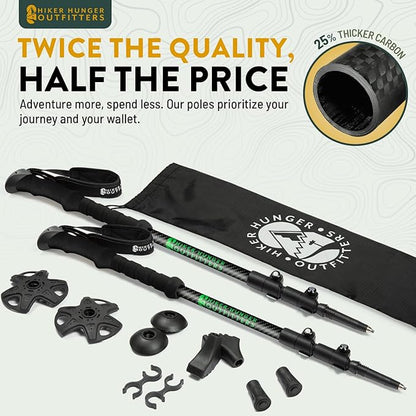 100% Carbon Fiber Trekking Poles by USA Brand - Ultra Strong Lightweight Collapsible Hiking Poles with Cork and EVA Foam Grips & Quick Adjustable Flip Locks