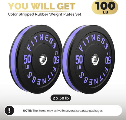 2 Inch Bumper Plates，10-500lbs，Barbell Rubber Olympic Weight Plates Set for Home Gym, Strength Training & Weight Lifting, Multiple Options Colors