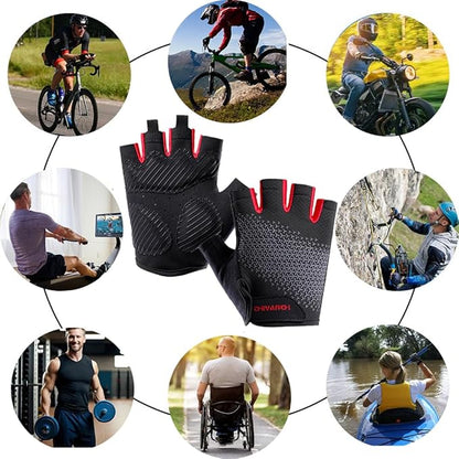 weiatas Cycling Gloves for Men Women Padded, Half Finger Road Mountain Bike Gloves, Shock-Absorbing Anti-Slip Breathable Sports Gloves for Bicycle Riding Motorcycle Rowing Gym