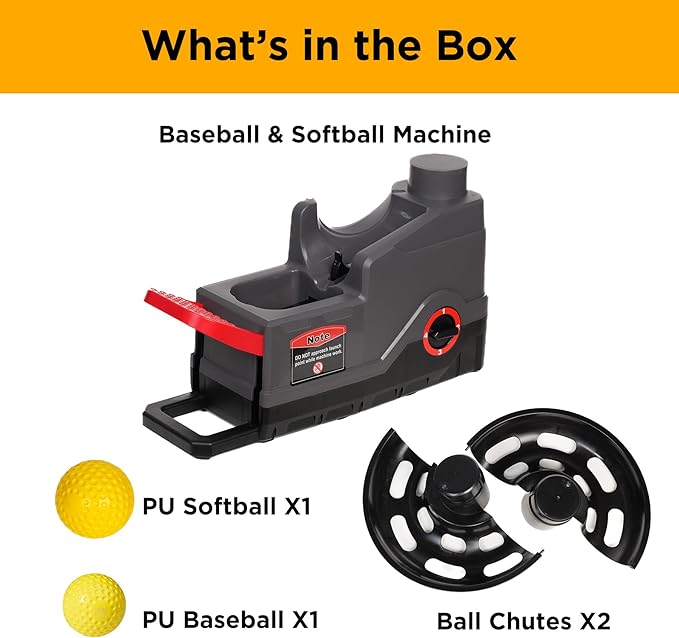 Furlihong 691BH Baseball Softball Toss Machine, Foot-Operated, No Power Needed, 4 Adjustable Gears, Includes 2 Ball Chutes, 1 PU Baseball & 1 PU Softball