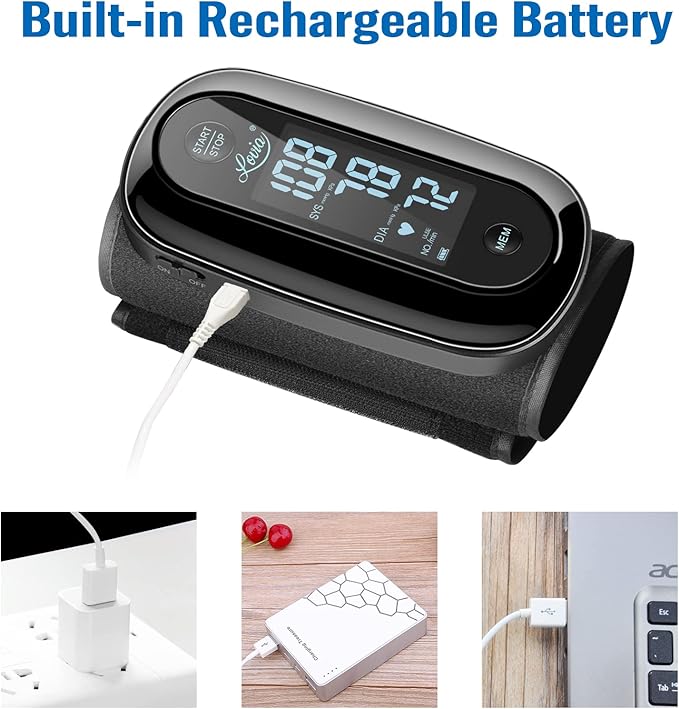 Blood Pressure Monitor Upper Arm with One Piece Design, Digital BP Machine for Home Use with Cuff Size 9-14 Inch, Portable Meter, Built-in Battery