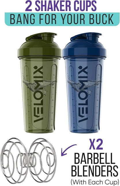 '-2 Pack- 28 oz Protein Shaker Bottles for Protein Mixes - 2x Wire Whisk | Leak Proof Shaker Cups for Protein Shakes | Pre Workout Shaker Bottle | Shakers for Protein Shakes-Green&Blue