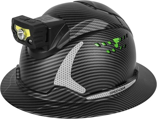 GREEN DEVIL Matrix Full Brim Hard Hat with Headlight Vented Construction Safety Helmet OSHA Approved Cascos De Construccion Work Hardhat for Men&Women