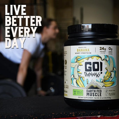 Earth Fed Muscle Go! Bananas Irish Grass‑Fed Whey Protein Isolate – All Natural Banana Flavor, Zero Added Sugar, Soy‑Free, Gluten‑Free (2lb, 27 Servings, Banana)