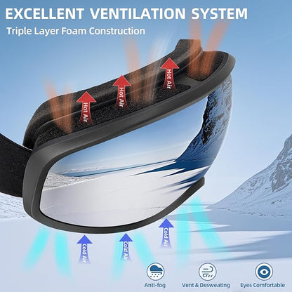Freela Ski Goggles OTG Men Women, Over Glasses Snow Snowboard Sports Goggles for Adult Youth 100% UV400 Protection Anti Fog