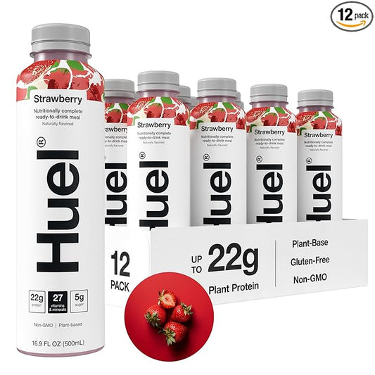 Huel Ready-to-Drink | Strawberry Shortcake Meal Replacement Drink | High Protein Drink | Nutritionally Complete, Low Sugar, High Fiber, Plant Based, Vegan, Healthy | 22g Protein Per Bottle, 16.9 Fl Oz (12 Pack)