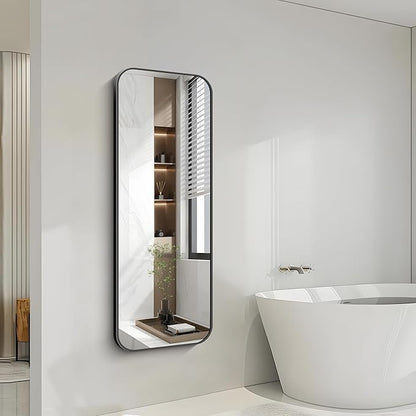 FORBATH Bathroom Mirror 20" x 55", Rectangle Black Bathroom Mirror with Black Aluminum Frame Rounded Corner, Wall Mounted Mirror for Bedroom Entryway Living Room