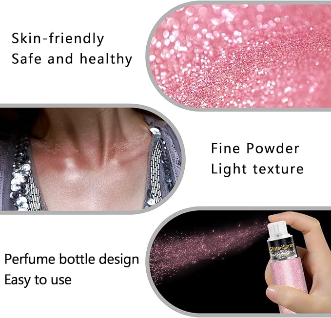 Hair and Body Glitter Spray, Holographic Glitter Highlighter Powder, Face Body Clothes Shiny Glitter, Loose Shimmer Hairspray Festival Rave Prom Accessories, 10g (03# Pink)