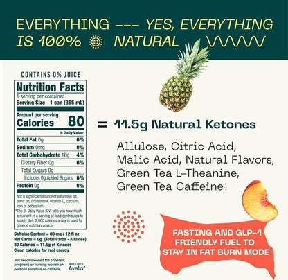 KEY Ketone Energy Drink - Sugar Free and All Natural from Ketones for Long Lasting Energy and optimal Green Tea Caffeine and L-Theanine for Mental Focus to Perform, Variety Pack (Pack of 12)