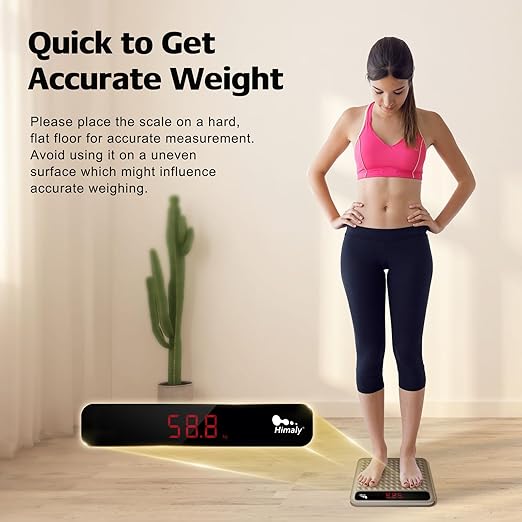 himaly Digital Body Weight Scale Bathroom Scale, Step-On Technology High Precision Measurements Scales with Large Non Slip Silicone Platform and LCD Digital Display, 400lbs/180kg Capacity, Brown