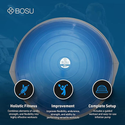Bosu Pro Multi Functional Home Gym Full Body Balance Strength Trainer Ball Equipment with Guided Workouts and Pump