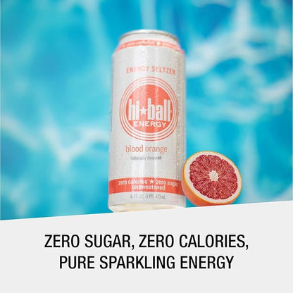 Hiball Energy Seltzer Water, Caffeinated Sparkling Water Made with Vitamin B12 and Vitamin B6, Sugar Free of 16 Fl Oz(Pack of 8), Blood Orange