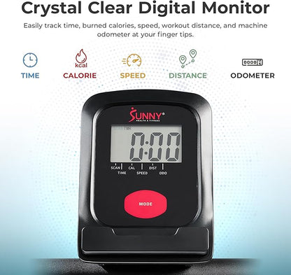 Sunny Health & Fitness Premium Manual Treadmill – Non-Motorized, Heavy-Duty, Commercial-Grade, Adjustable Handlebar, for Endurance Training, Optional 8-Level Magnetic Assistance & Free SunnyFit App