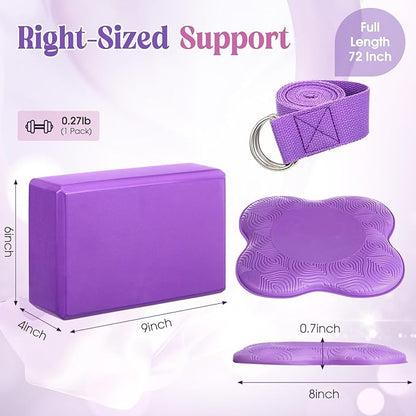 5 Pcs Yoga Blocks Knee Pads Yoga Strap Set Soft Premium Foam Blocks Accessories for Pilates Meditation General Fitness Stability, Kneeling, Balance, Deepen Stretches and Toning