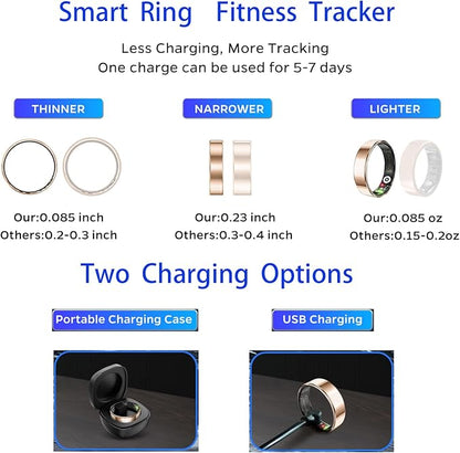 Fitness Tracker, Smart Ring for Women Men, Sleep Tracker Ring with 24/7 Heart Rate Monitor, Fitness Ring with Activity Tracker, Step Counter, Calorie Pedometer, No APP Fee, iOS Android (Silver, 11)