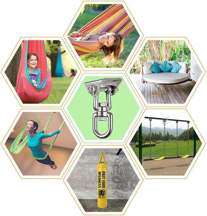 2 Pack Heavy Duty 360 Swivel Hanger, Stainless Steel Swing Hook for Ceiling, Wooden Swing Set Bracket, Punching Bag Hanger for Playground Gym Rope Hammock Chair, 1200 Lb Load
