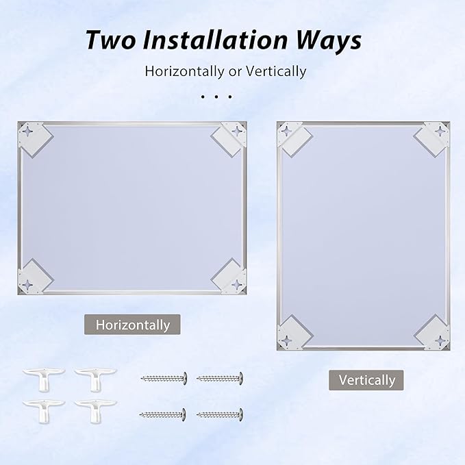 27x40 Inch Nickel Bathroom Mirror for Wall, Aluminum Frame Rectangle Rectangular Vanity Mirror, Modern Large for Bedroom, Living Room, Horizontal or Vertical