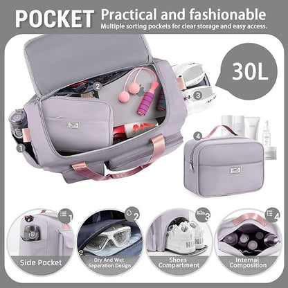FIORETTO Women's Gym Duffle Bag with Shoes Compartment, 37L Capacity, Ideal for Travel, Gym, Sports, Duffel, Weekender
