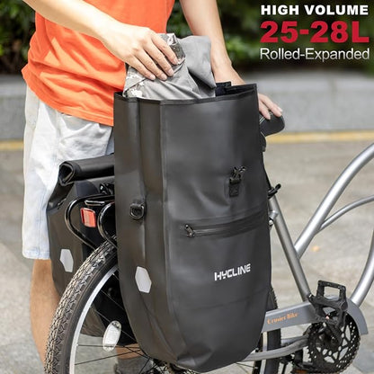 Hycline Waterproof Bike Panniers Bag: Bicycle Rear Rack Bags 28L Large Capacity with Dual Carrying Handle and Shoulder Strap for Commuting Cycling Traveling Touring Shopping - 1PC