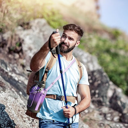 Insulated Water Bottle | Thickened Stainless Steel Vacuum Metal | Portable Sports Half Gallon Large Water Jug for Gym and Hiking with Straw, Carrier Bag, Handle Strap | BPA-Free 64 oz