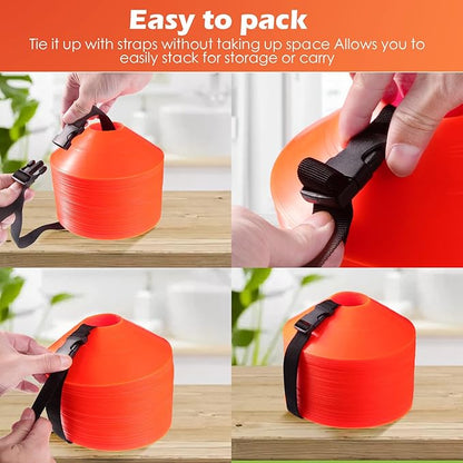 100 Pieces Soccer Cones with Strap Agility Disc 2 Straps