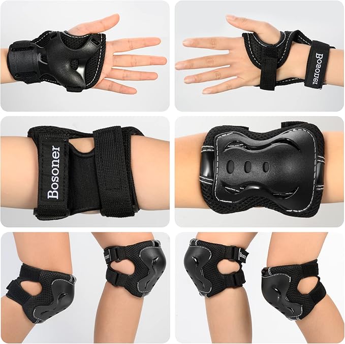 BOSONER Kids/Youth Knee Pad Elbow Pads Guards Protective Gear Set for Roller Skates Cycling BMX Bike Skateboard Inline Skatings Scooter Riding Sports