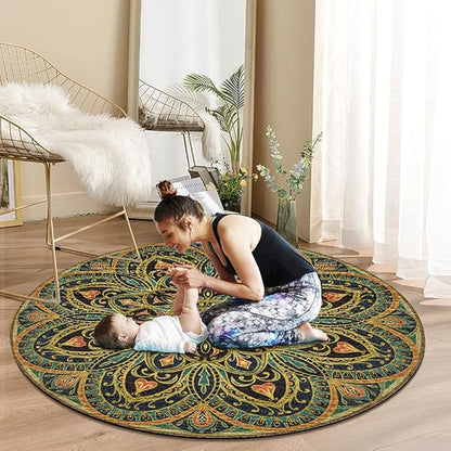 Knsbk Large Round Yoga Mat 4.6'X3.5mm for Exercise Premium Extra Thick, Ultra Comfortable, Non Slip, Meditation Mat