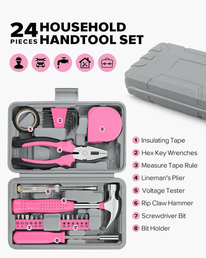 24pcs Home DIY Tool Kit for Household, Office & Garage - General Repair Small Hand Tool Set with Storage Case