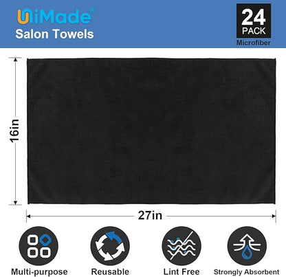 24 Pack Salon Towels - Highly Absorbent and Quick Drying Hand Towels, Premium Wash Cloths for Bathroom, Gym, Shower, Hotel, and Spa - 16x27 inch (Black)