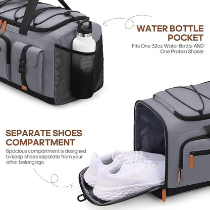 Gym Bag for Men and Women with Shoe & Laptop Compartment, 3-in-1 Sports Travel Duffel Bag Anti-Theft Weekender Carry-On Backpack for Airplane & Workout, Overnight Travel Bag,35L (Dark Grey, Medium)