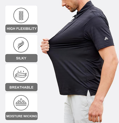 Esabel.C Jacquard Golf Shirts for Men Moisture Wicking Short Sleeve Performance Dry Fit Active Mens Polo Shirts