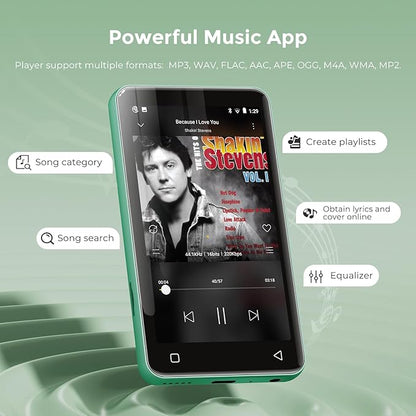 innioasis 80GB MP3 Player with Bluetooth and WiFi, MP3 Player for Kids with Spotify, Spotify Kids, Pandora, Audible, 4.0" Touch Screen Music Player with Parental Controls, Up to 1TB (White+ Green)