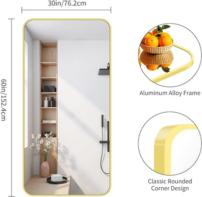 FORBATH 30x60 Inch Gold Bathroom Mirror for Over Sink, Large Rectangular Wall Mirror with Metal Frame, Rounded Corners for Bathroom, Bedroom, Entryway Decor (Horizontal or Vertical)