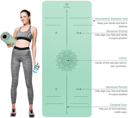 Yoga Mat Non Slip TPE Extra Wide Yoga Mat with Alignment Mark, 72"L x 32"W x 0.32"/0.24"Th (183cm x 81cm x 8mm/6mm), Anti-Tear Exercise Mat with Carrying Strap and Bag, Workout Mats for Yoga, Pilates