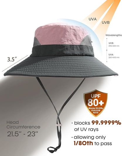 FURTALK Womens Sun Hat with Ponytail Hole Beach Hiking Summer Wide Brim UPF 80+ Outdoor Protection Foldable Bucket Hat