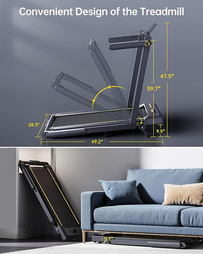 Walking Pad Treadmill with 12% Incline, 4 in 1 Folding Treadmill for Home/Office with Handle Bar, 2.5HP Under Desk Treadmills Portable Walking Pad with App & Bluetooth Speaker, 0.6-10MPH