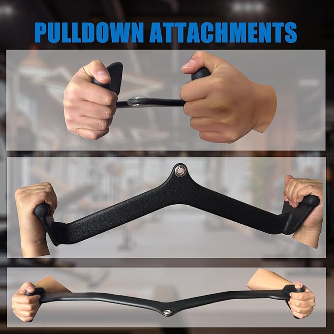 LAT Pulldown Attachments, LAT Bar Cable Machine Attachment,T-bar V-bar, LAT Pull Down Bars, Back Tricep Bar Strength Training Handle for Home Gym Fitness