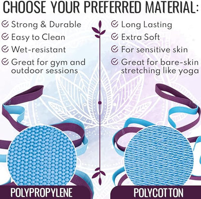 TECEUM Stretching Strap for Yoga & Physical Therapy – 10 Loops – Non-Elastic Leg Stretch Straps for Stretching, Exercising, Pilates, Post-Injury Rehabilitation for All Levels – Men & Women