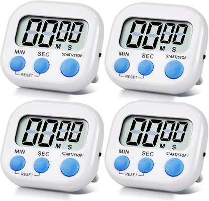 4 Pack White Digital Kitchen Timer Magnetic Digital Timer with Big Display Loud Ring Cooking Timers for Cooking, Game, Gym, Break Time, Classroom (4, White)