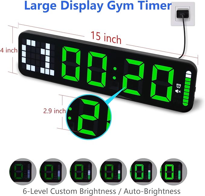 Gym Timer 15'' Large Wall Clocks for Home Gym, Interval Workout Countdown Clock Remote Control for Boxing Crossfit Fitness Tabata Home Gym Accessories
