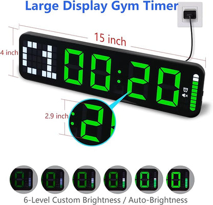 Gym Timer 15'' Large Wall Clocks for Home Gym, Interval Workout Countdown Clock Remote Control for Boxing Crossfit Fitness Tabata Home Gym Accessories
