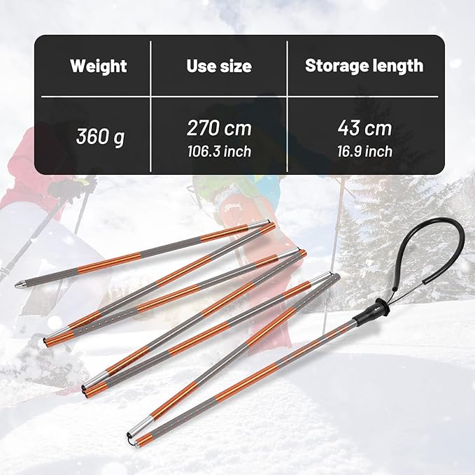 G2 GO2GEHTER 7075 Aluminum Alloy 270cm Backcountry Avalanche Rescue Probe with Storage Bag, Folding Design, Easy to Storage and Carry (3 Color Available)