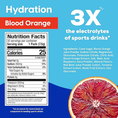 HYDRANT Hydrate, Individual Hydration Electrolyte Powder Stick Packets with No Artificial Sweeteners, Colors, or Fillers (Blood Orange, 30 Pack)