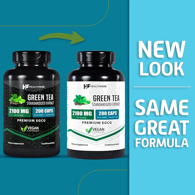EGCG Green Tea Extract Supplement, 2100mg | 200 Capsules | Standardized 50% EGCG, 98% Polyphenols | 80% Catechins | Non-GMO | Gluten-Free