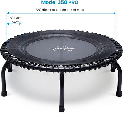 JumpSport 350 PRO Indoor Heavy Duty Fitness Trampoline, 39-inch | 36 Premium EnduroLast 4 Elastic Cords | Customized Bounce with 7 Settings | 300 lb Wt. Rating | 60-Day Free Trial to 350+ Videos