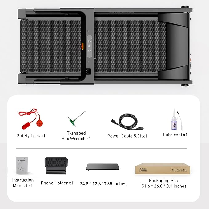 Treadmill with 5% Incline, 300lbs Capacity Folding 15 HP Small Treadmills for Home Portable Running Treadmill with Handles Quiet Brushless Dual Cushion System, Electric Compact Treadmil