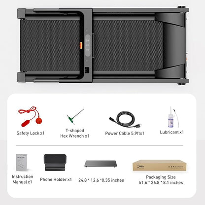 Treadmill with 5% Incline, 300lbs Capacity Folding 15 HP Small Treadmills for Home Portable Running Treadmill with Handles Quiet Brushless Dual Cushion System, Electric Compact Treadmil